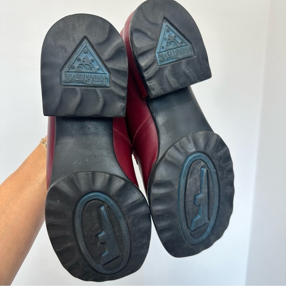 John Fluevog Dark Red Leather Chunky Block Heel Loafer Size 8 - Picture 7 of 11